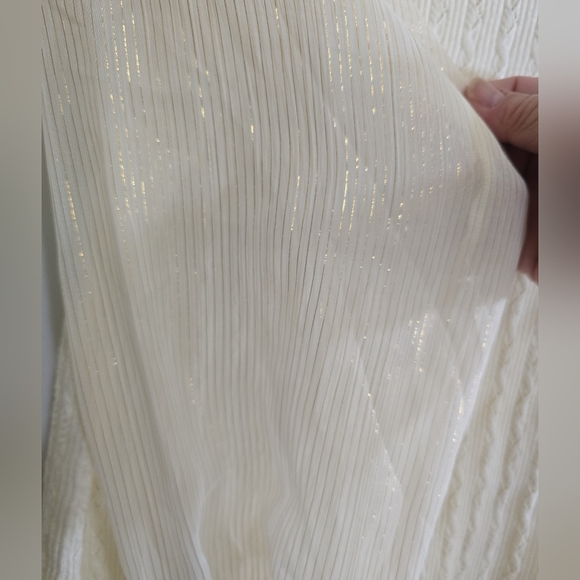 Talbots Lightweight Cream Cable Knit Sweater Sheer Metallic Striped Sleeves XL - Picture 7 of 8